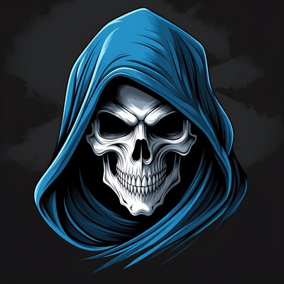 Blue Hooded Skull Illustration