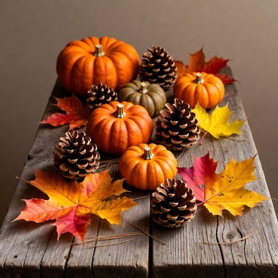 Autumn Pumpkins Pinecones Fall Leaves