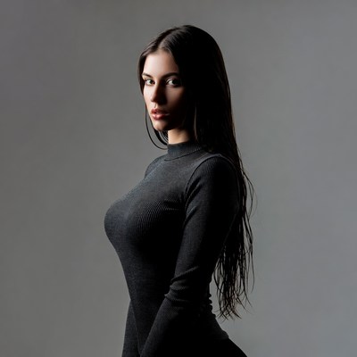 Woman in gray turtleneck sweater