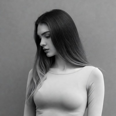 Woman with long hair profile view