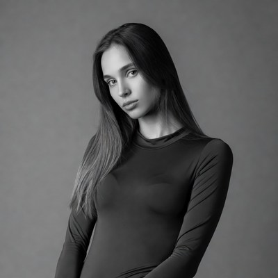 Woman with long hair in black top