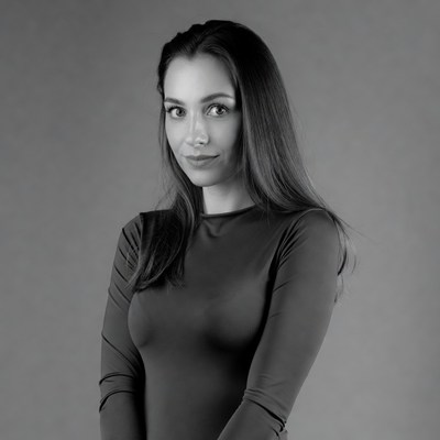 Woman with long hair in black dress