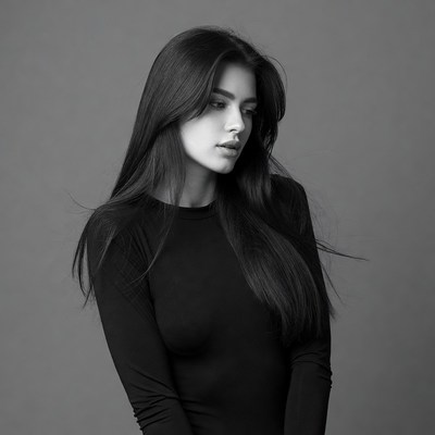 Beautiful woman with long black hair