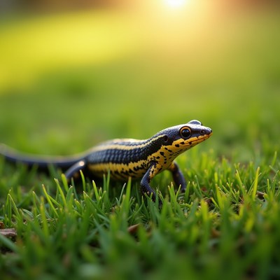 Striped Lizard on Grass