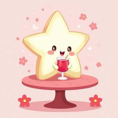 Cute star cookie drinking red juice