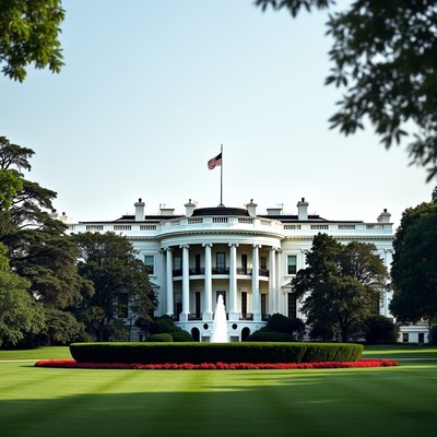 White House with fountain and trees