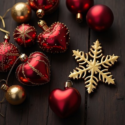 Red Gold Christmas Ornaments Snowflakes