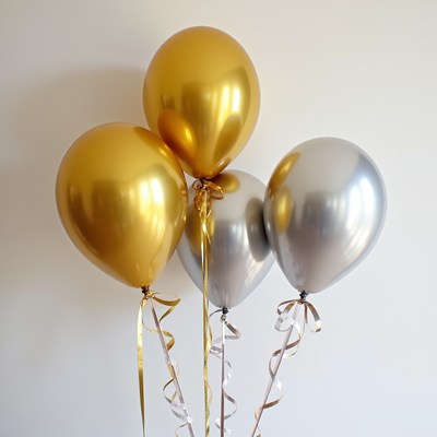 Gold and Silver Balloons Cluster