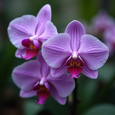 Purple Phalaenopsis Orchids with Dew