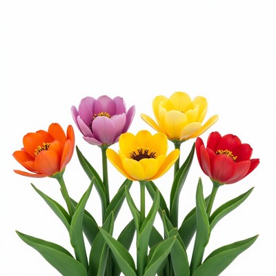Colorful Tulips on White Background