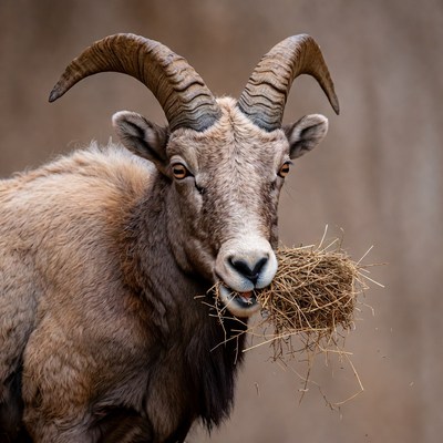 Bighorn sheep eating hay