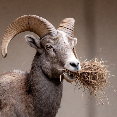 Bighorn sheep eating hay