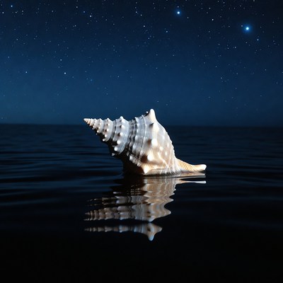 White seashell in starry night water