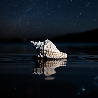 Seashell in starry night water