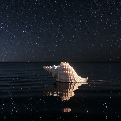 Seashell in water under starry sky