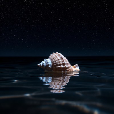 Seashell on water under starry sky