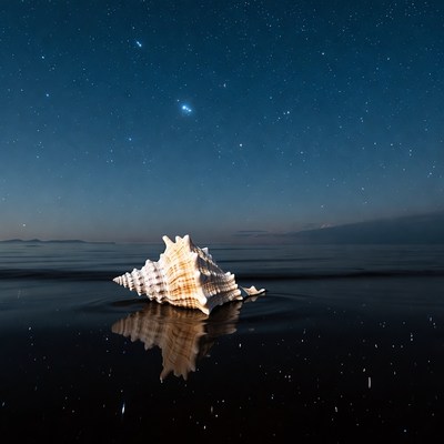 White seashell on starry beach
