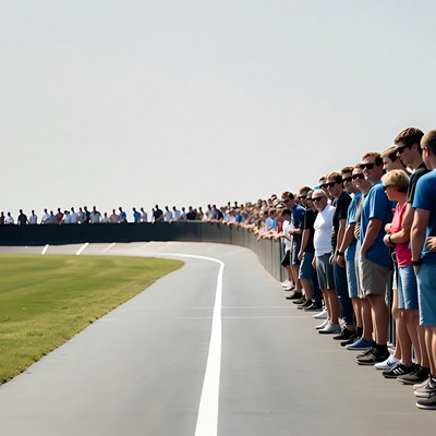 Crowd watching racetrack from barrier