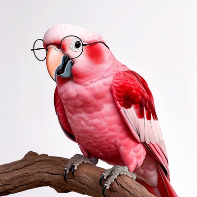 Pink Parrot Wearing Glasses on Branch