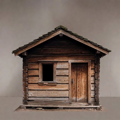 Log Cabin on Gray Background