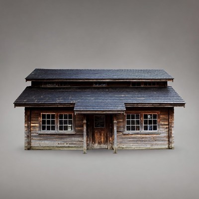 Wooden Cabin on Gray Background