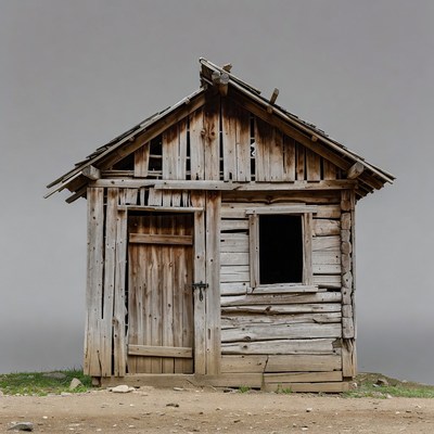 Old Wooden Cabin on Grassy Hill