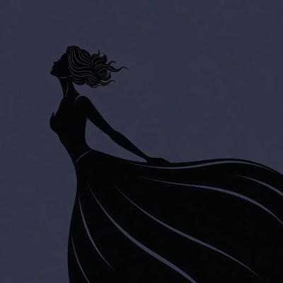 Woman in flowing dress silhouette