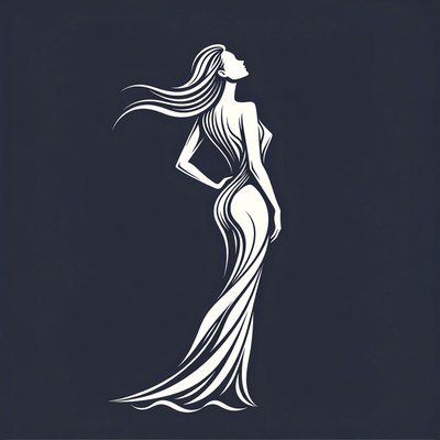 Silhouette of woman in flowing dress