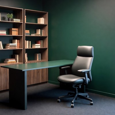 Green Office Desk with Bookshelves