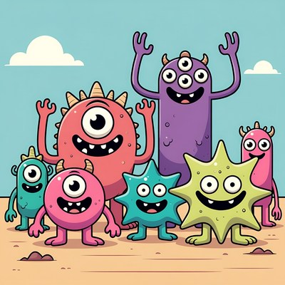 Colorful Cartoon Monsters Group