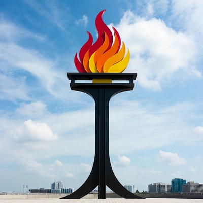 Olympic Torch Sculpture Against Blue Sky