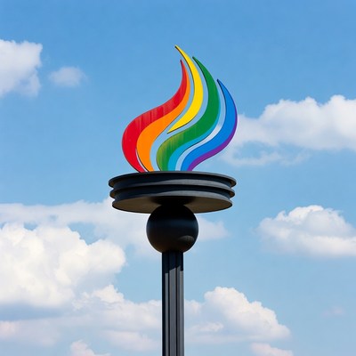 Rainbow Olympic Torch on Blue Sky