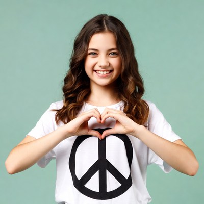 Girl making heart hands peace shirt
