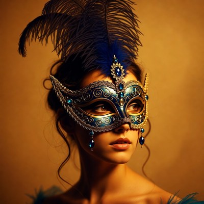 Woman wearing blue Venetian mask