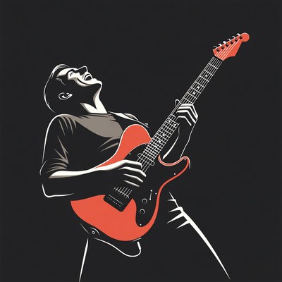 Man playing red electric guitar