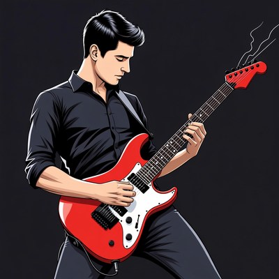 Man playing red electric guitar