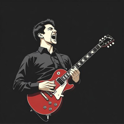 Man playing red electric guitar