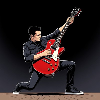 Man playing red electric guitar