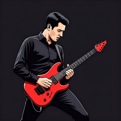 Man playing red electric guitar