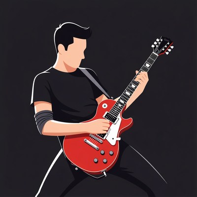 Man playing red electric guitar