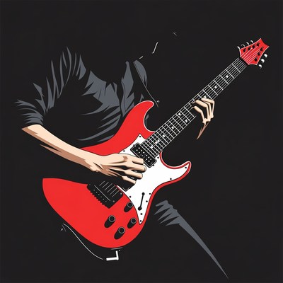 Silhouette man playing red electric guitar