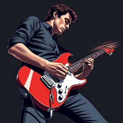 Man playing red electric guitar