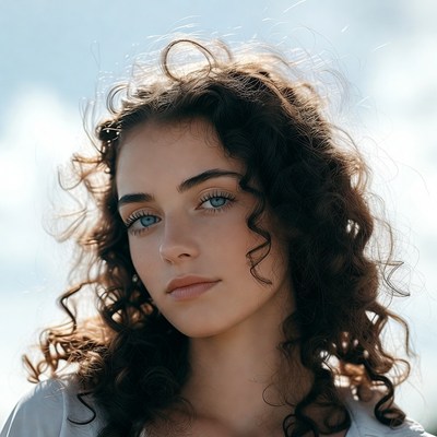 Young woman with curly black hair