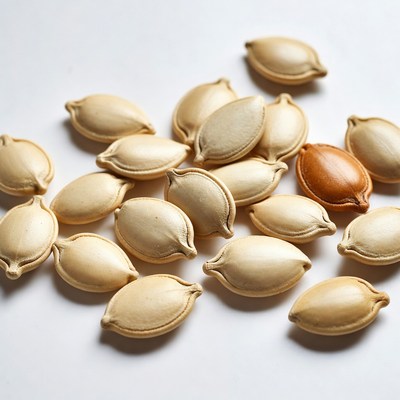 Pumpkin seeds with one red seed