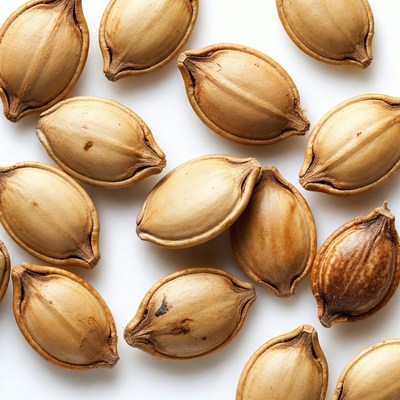 Scattered Pumpkin Seeds on White