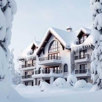 Snowy Chalet House in Winter
