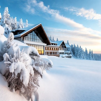 Snowy Alpine Chalet in Winter Landscape