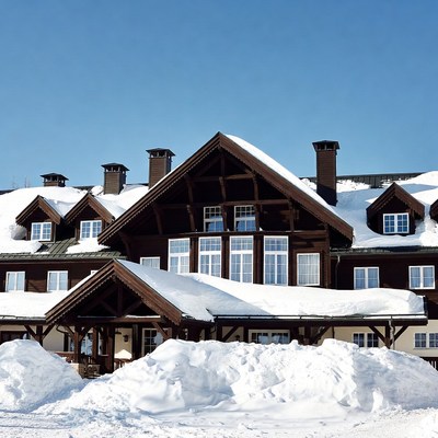 Snowy Wooden Chalet in Mountains