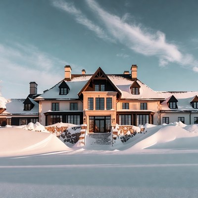 Luxury Mansion Covered in Snow