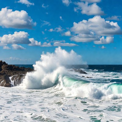 Ocean Wave Crashing on Rocks
